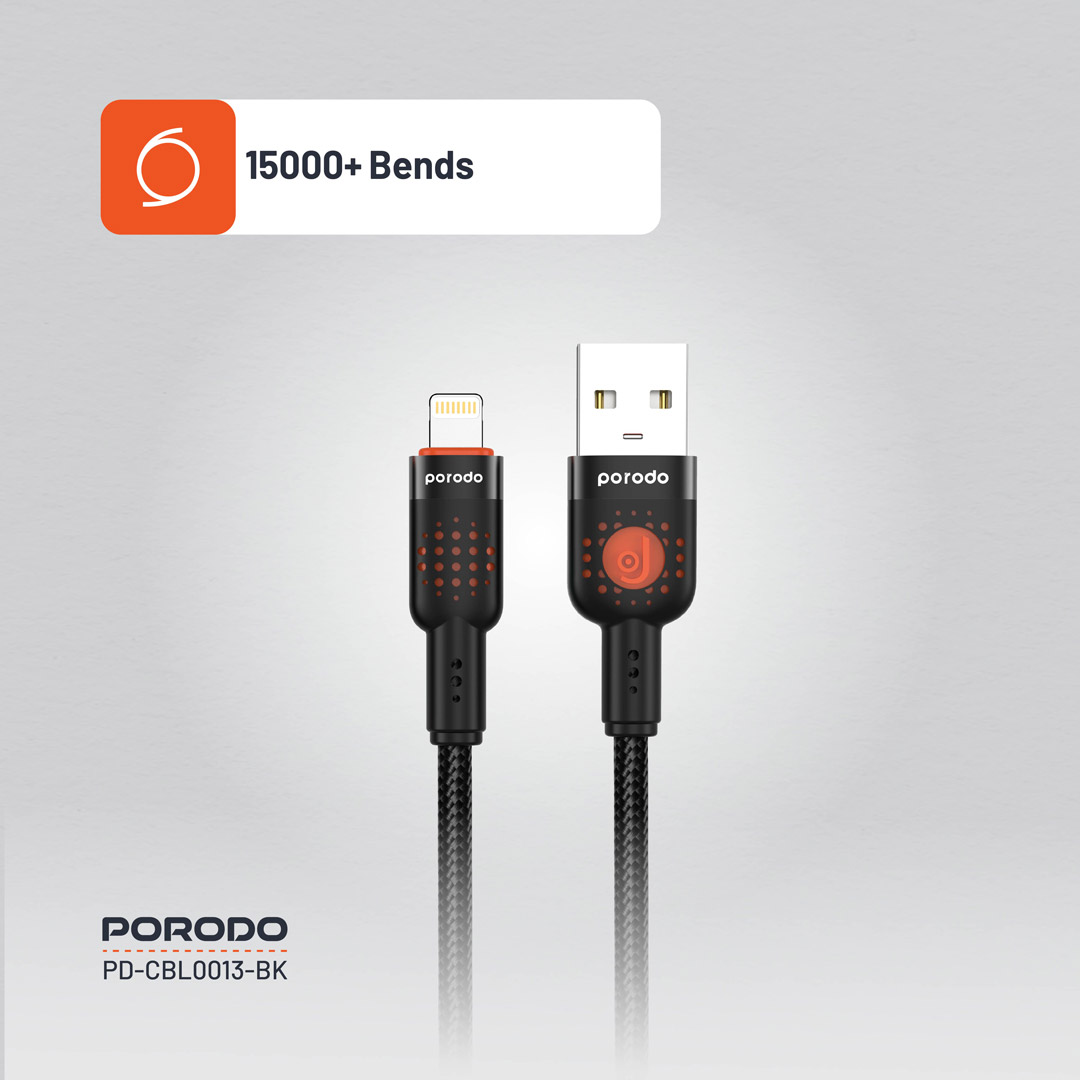 Porodo Braided Cable USB-A to Lightning - Black