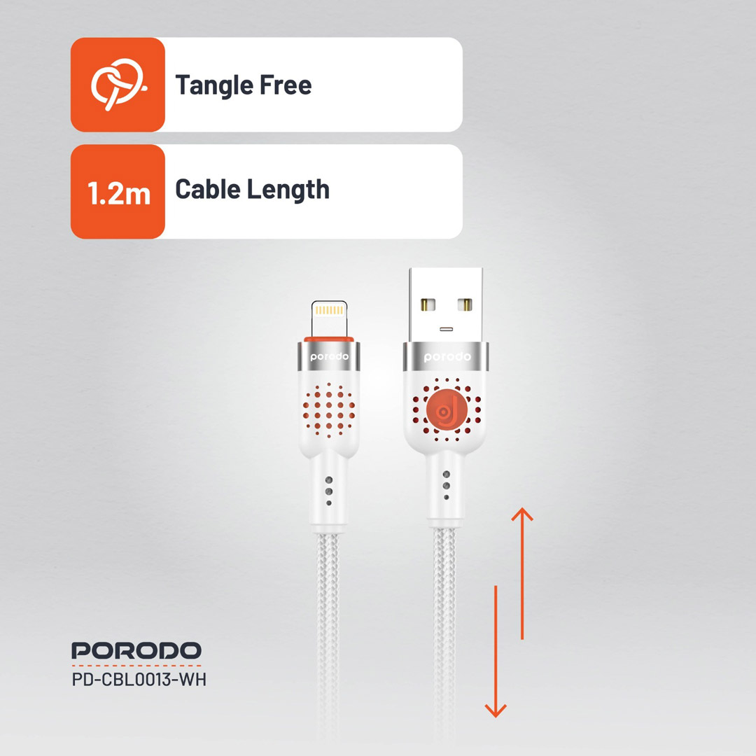 Porodo Braided Cable USB-A to Lightning - White