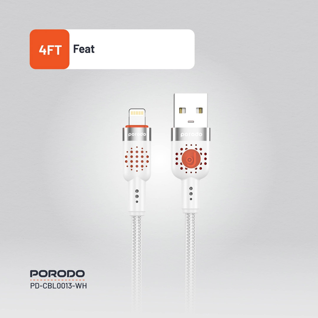 Porodo Braided Cable USB-A to Lightning - White