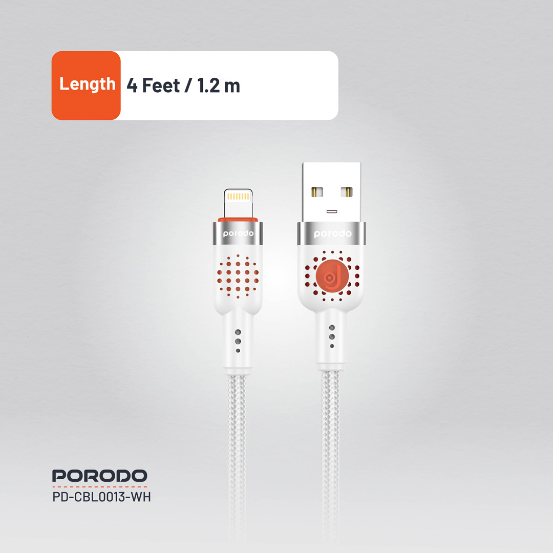 Porodo Braided Cable USB-A to Lightning - White