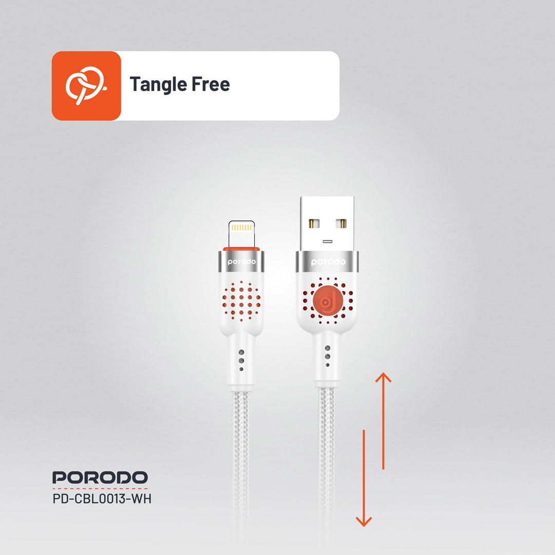 Porodo Braided Cable USB-A to Lightning - White