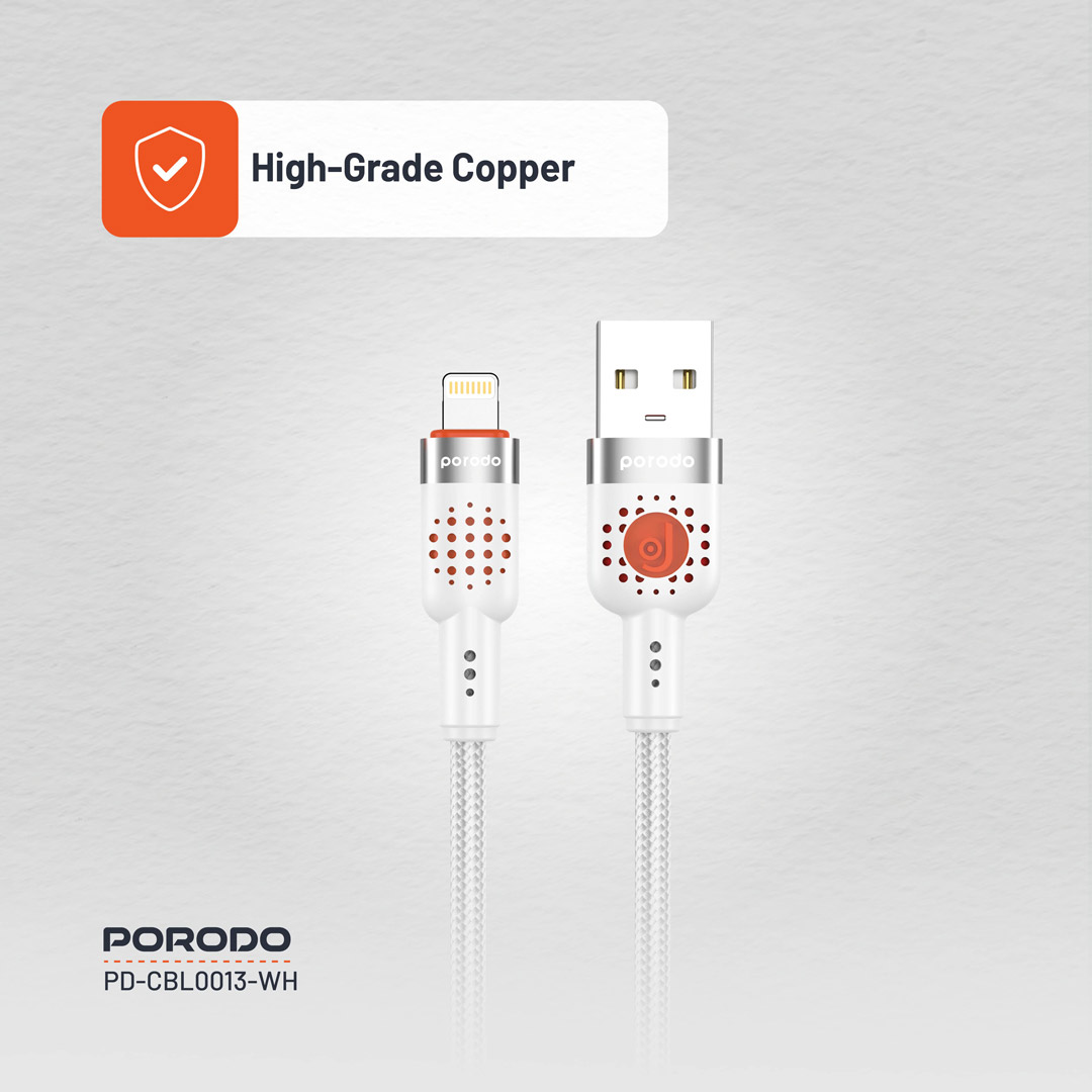 Porodo Braided Cable USB-A to Lightning - White