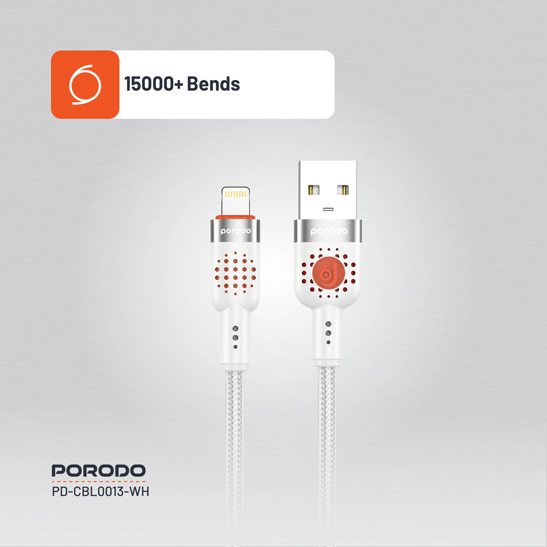 Porodo Braided Cable USB-A to Lightning - White