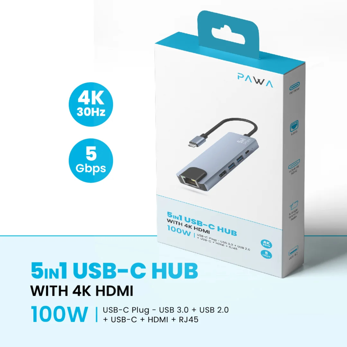PAWA 5 in 1 USB-C HUB With 4K HDMI