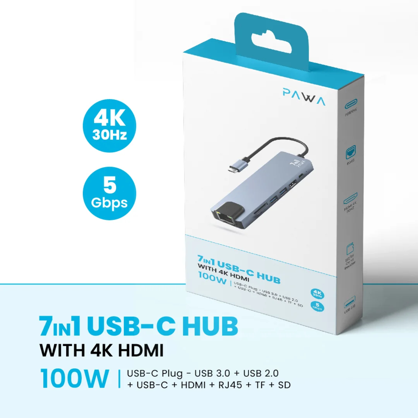 PAWA 7-in-1 USB-C Hub With 4k HDMI