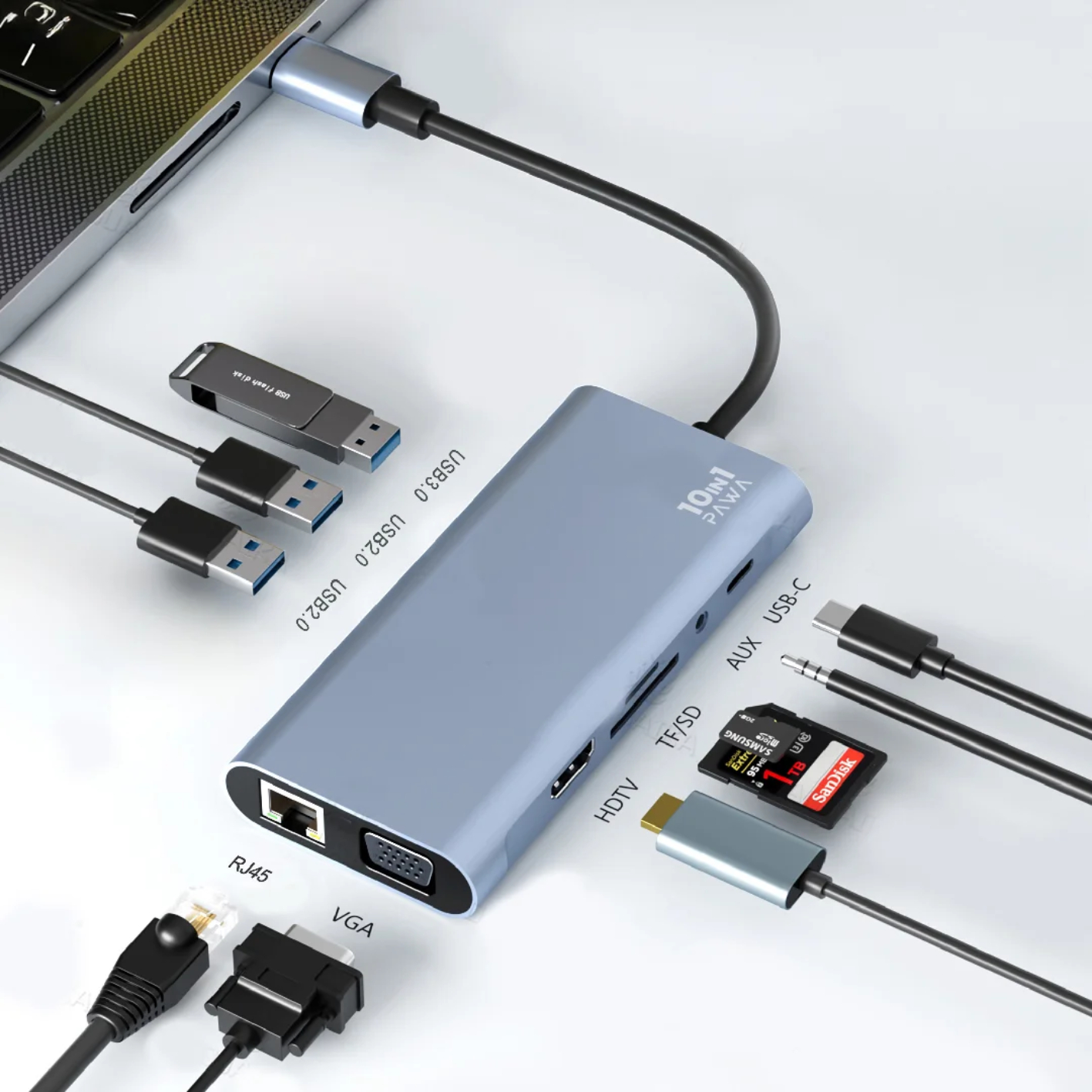 PAWA 10-in-1 USB-C HUB With HDTV & VGA