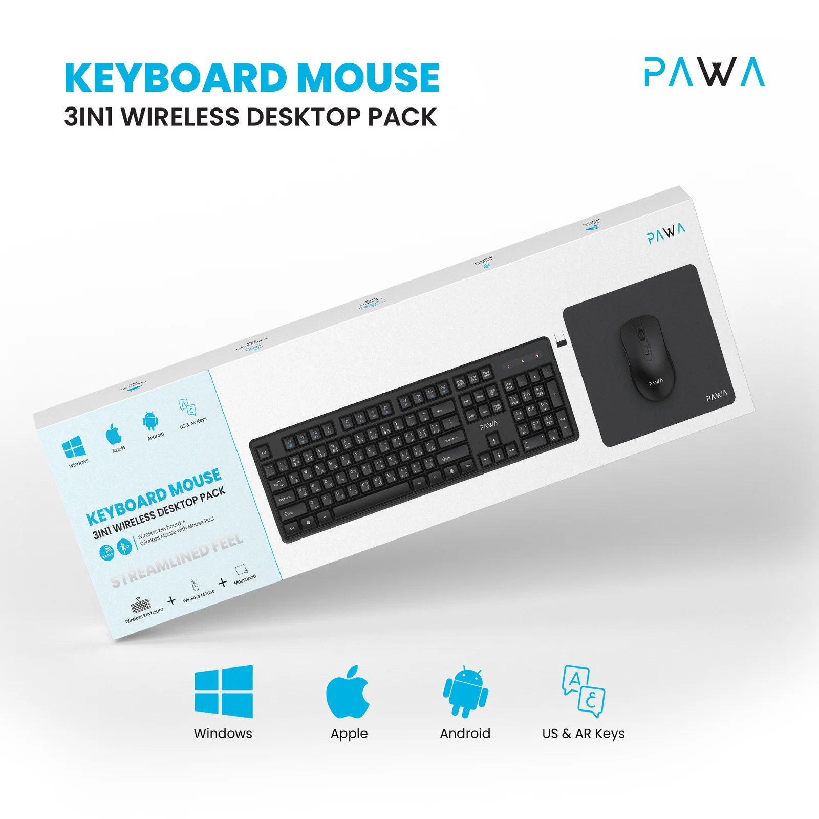 PAWA Keyboard & Mouse 3-in-1 Wireless Desktop Pack
