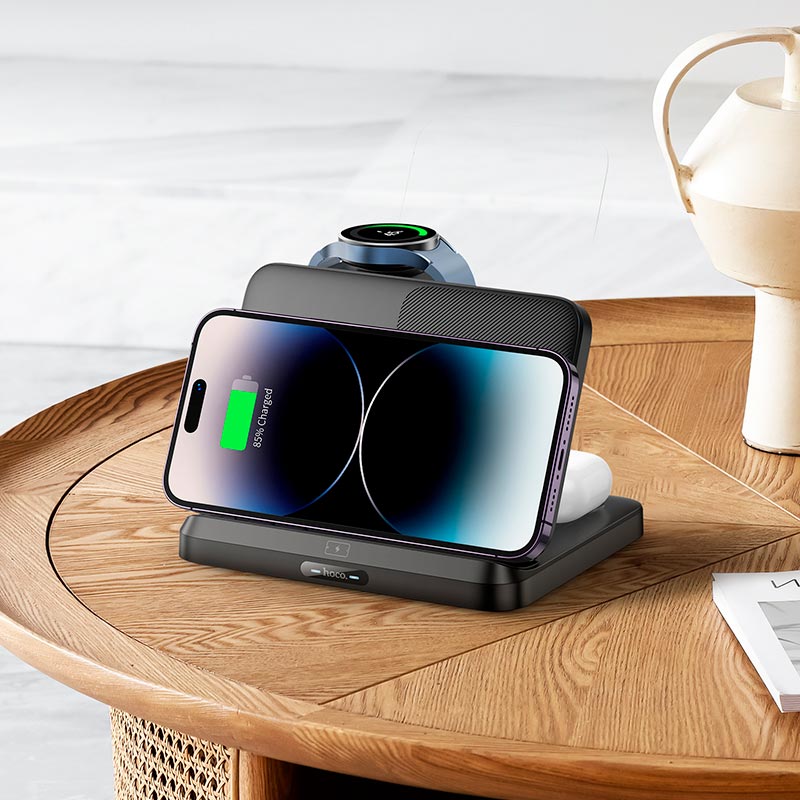 Hoco 3in1 Wireless Charging Foldable Desktop Stand CQ7 - Black