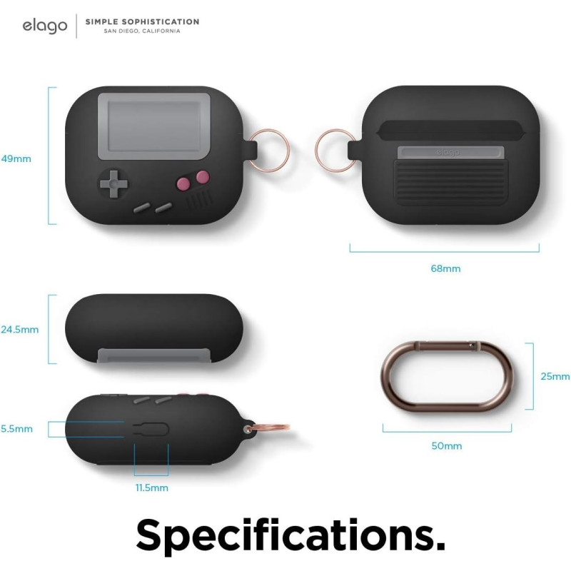Elago AW5 AirPods Pro Case, Classic Handheld Game Console Design Case With Keychain for AirPods Pro - Black
