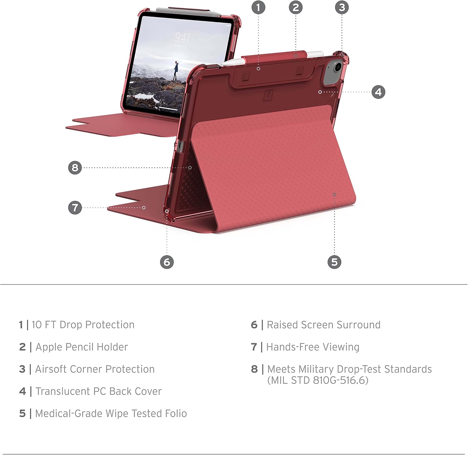 UAG iPad Air 10.9" (2020-2022)/ iPad Pro 11" (2018-2021) Lucent Case - Pink (Clay)