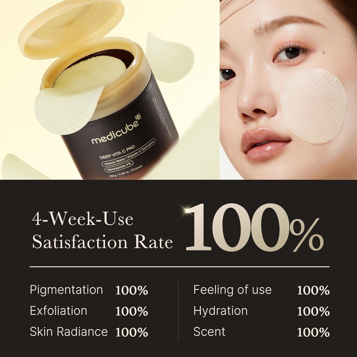 Medicube Deep Vita C Pad I Wiping care for Dark Spots & Pigmentation concerned areas | Infused with 7-day dark spot ampoule | 500,000PPM of vitamin water & 3 types of vitamin | (70 sheets)