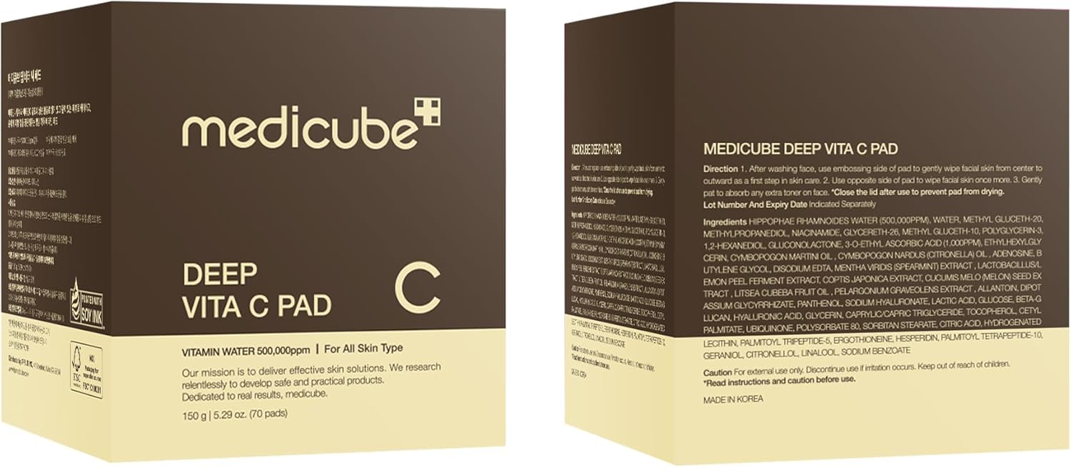 Medicube Deep Vita C Pad I Wiping care for Dark Spots & Pigmentation concerned areas | Infused with 7-day dark spot ampoule | 500,000PPM of vitamin water & 3 types of vitamin | (70 sheets)