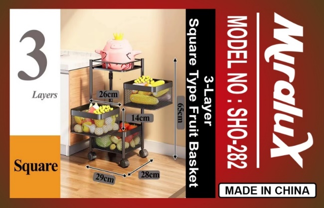 Miralux Square Fruit Basket 3 Layer