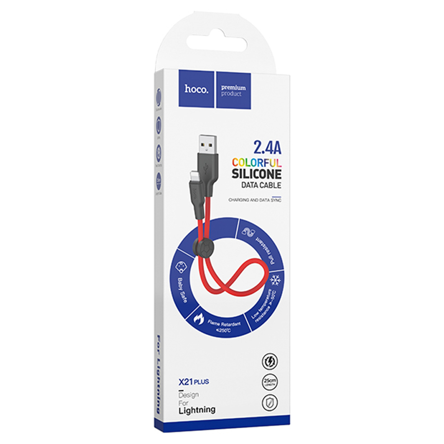 Hoco X21 Plus Silicone Charging Cable for Lightning (L=0.25m) - Black&Red