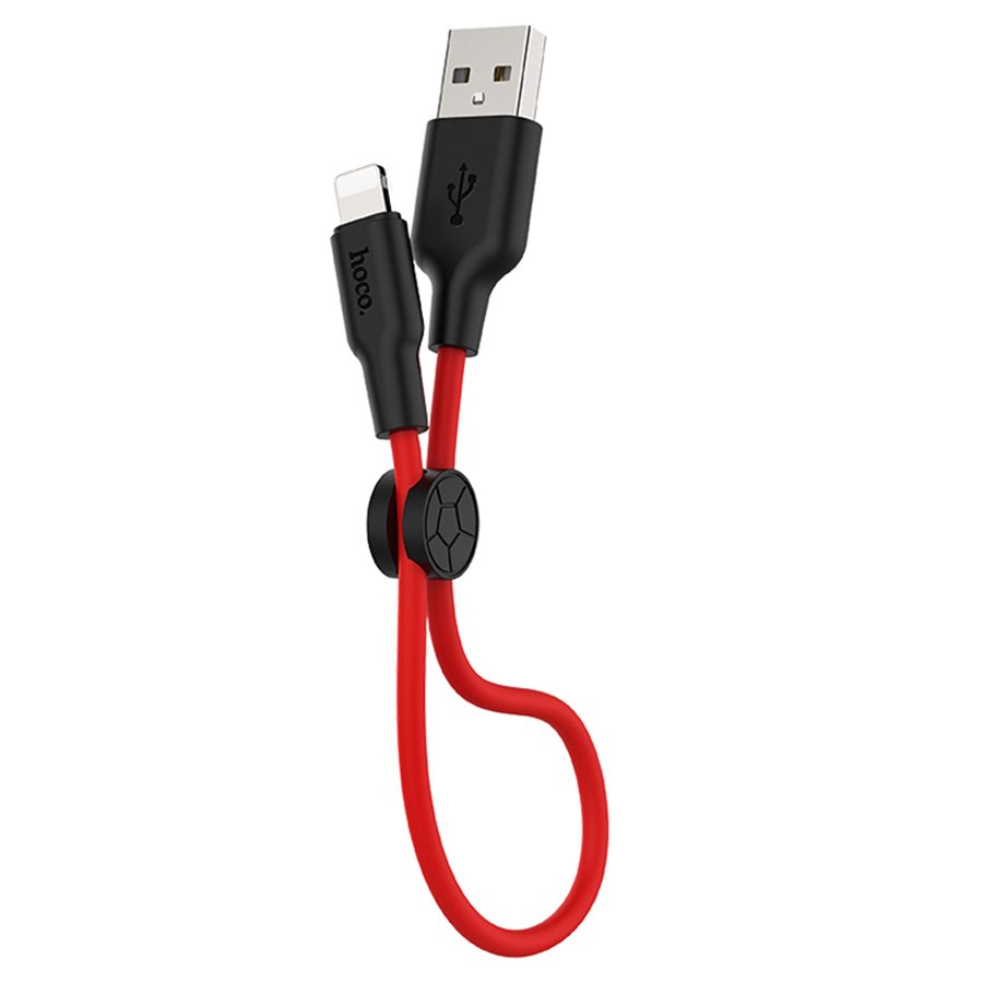 Hoco X21 Plus Silicone Charging Cable for Lightning (L=0.25m) - Black&Red
