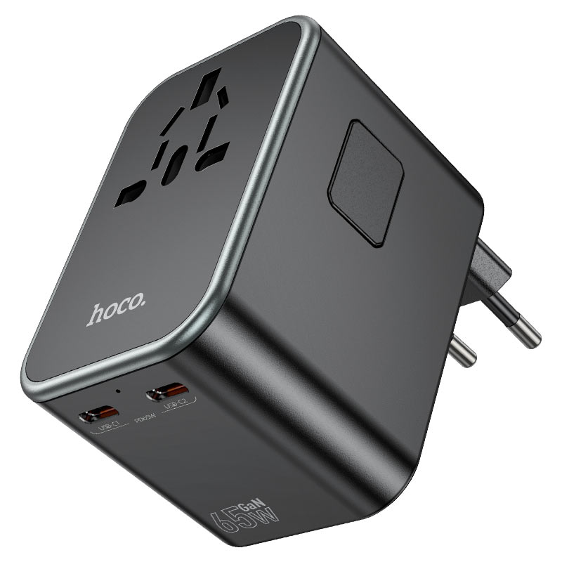 Hoco AC17 Supporter Three-port PD65W(2C1A) Universal Conversion Charger - Black