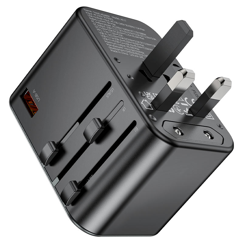 Hoco AC17 Supporter Three-port PD65W(2C1A) Universal Conversion Charger - Black