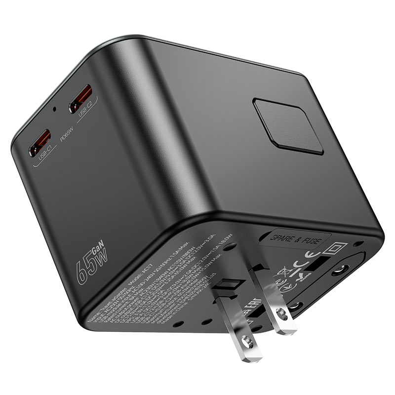 Hoco AC17 Supporter Three-port PD65W(2C1A) Universal Conversion Charger - Black