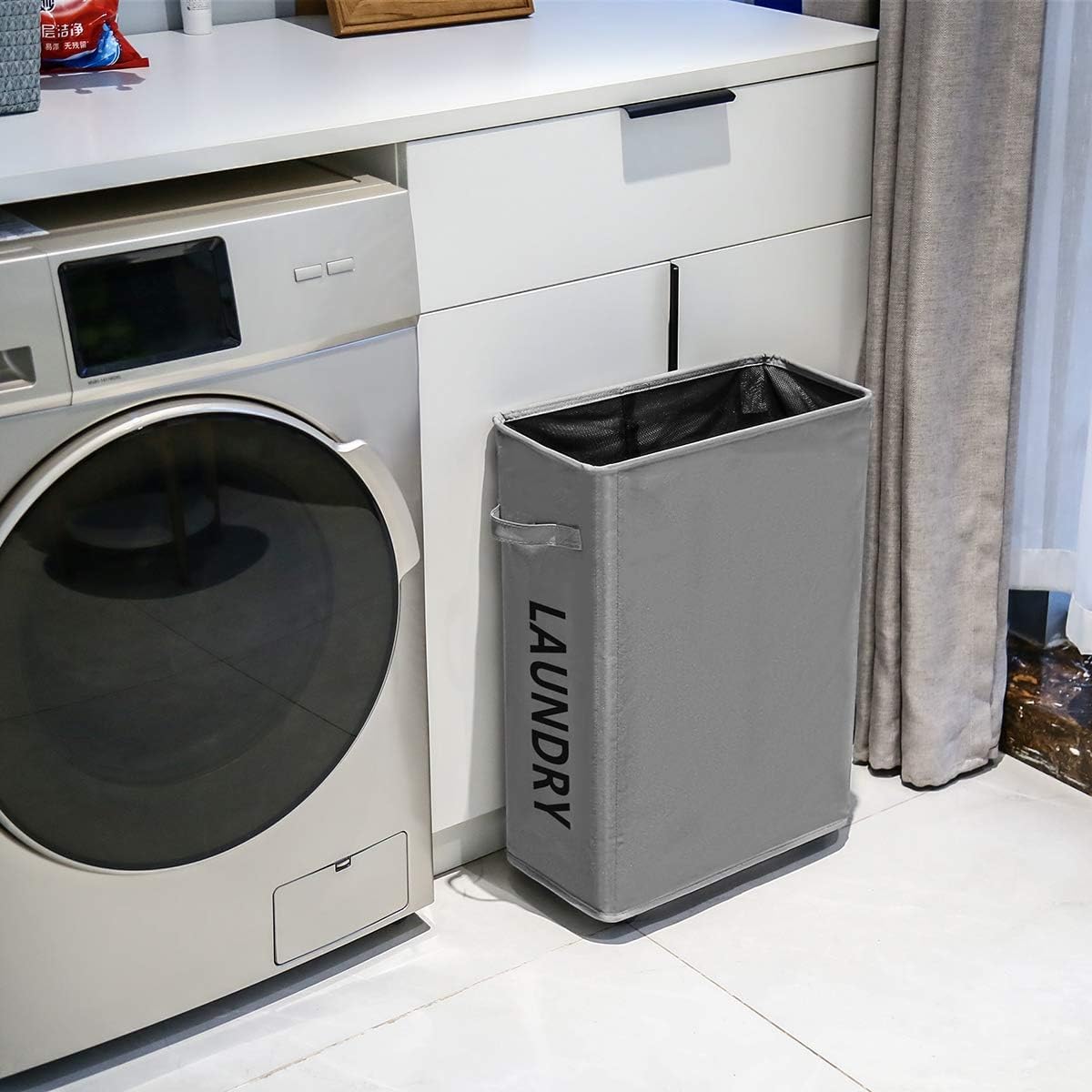 SkyKey Foldable Rolling 52 Litre Laundry Basket with Stand - Grey