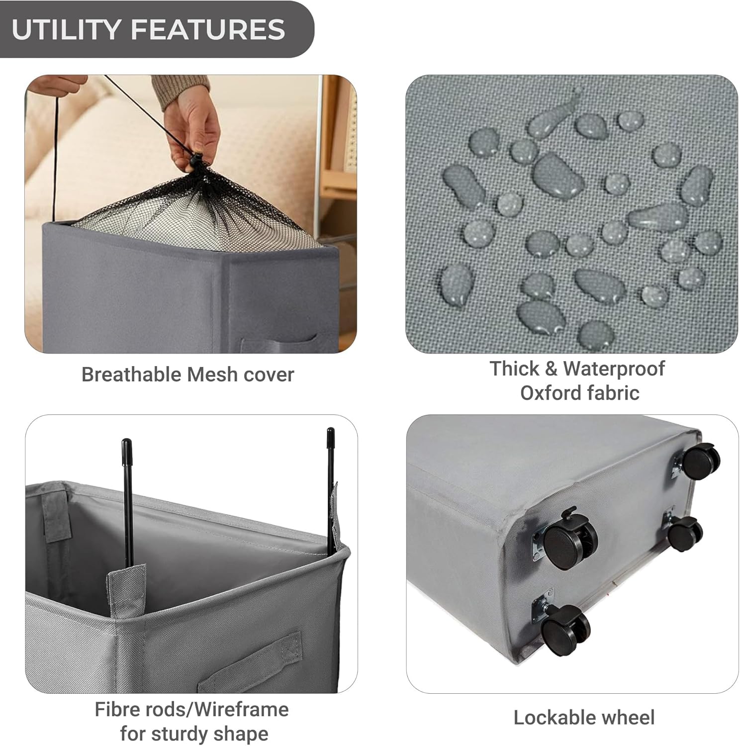 SkyKey Foldable Rolling 52 Litre Laundry Basket with Stand - Grey