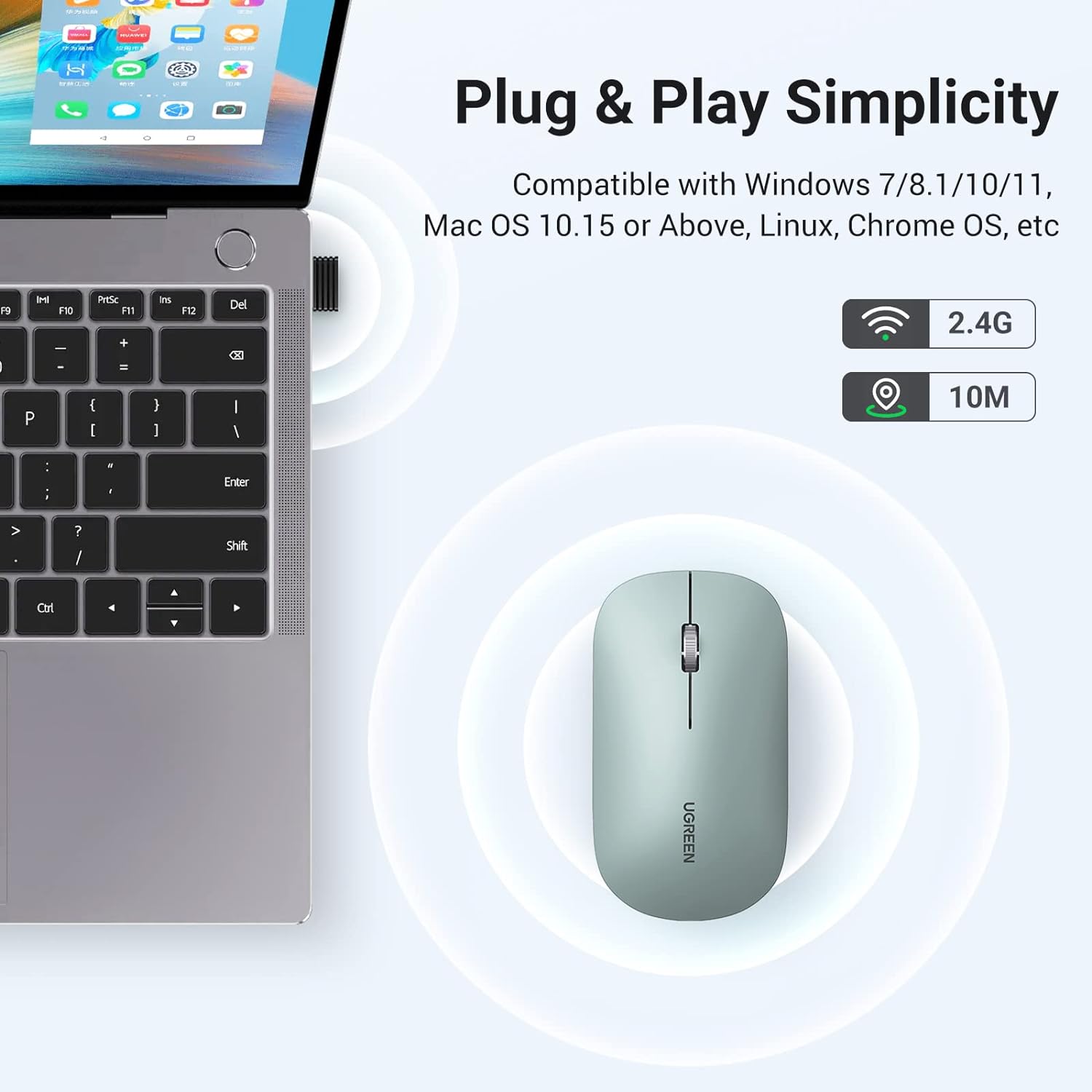 UGREEN 90372 Portable Wireless Mouse (Green) MU001