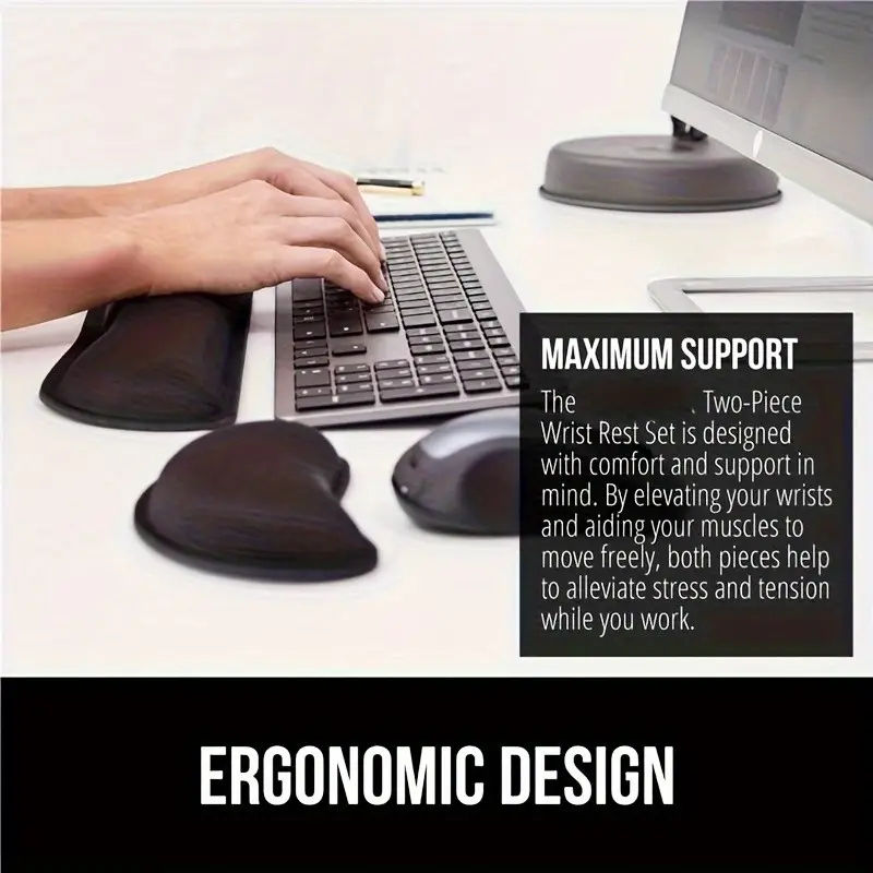 Ergonomic Gel Memory Foam Wrist Rest Set - Black