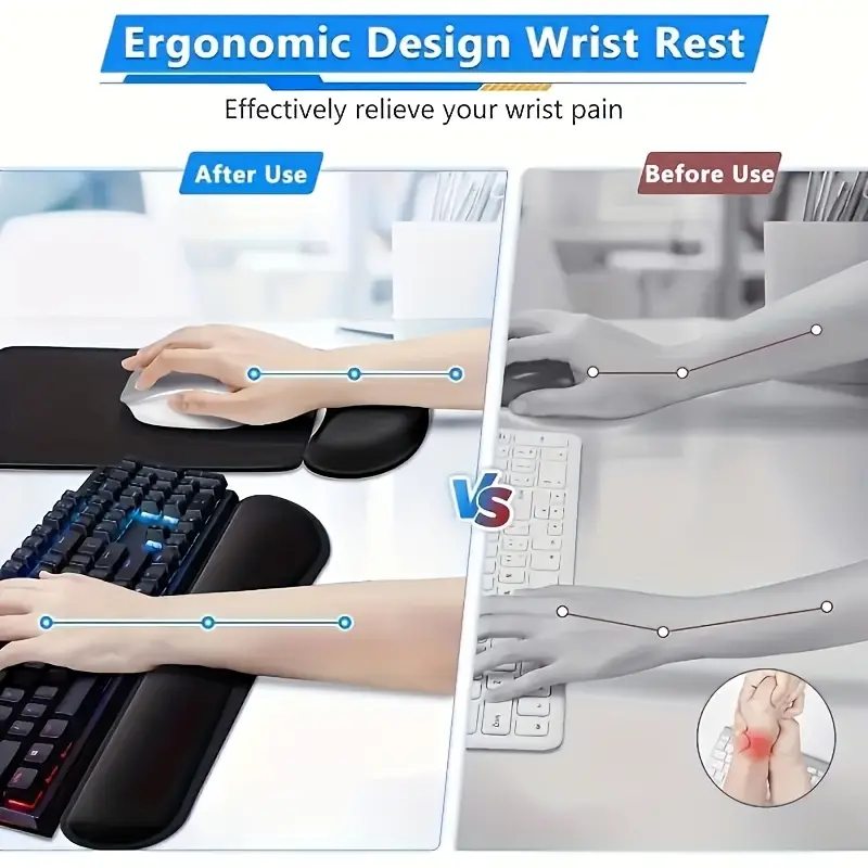 Ergonomic Gel Memory Foam Wrist Rest Set - Black