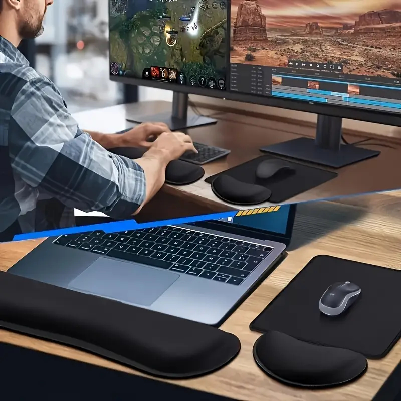Ergonomic Gel Memory Foam Wrist Rest Set - Black
