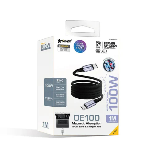 Xpower 100W Type C To C Magnetic 1M Cable - Black