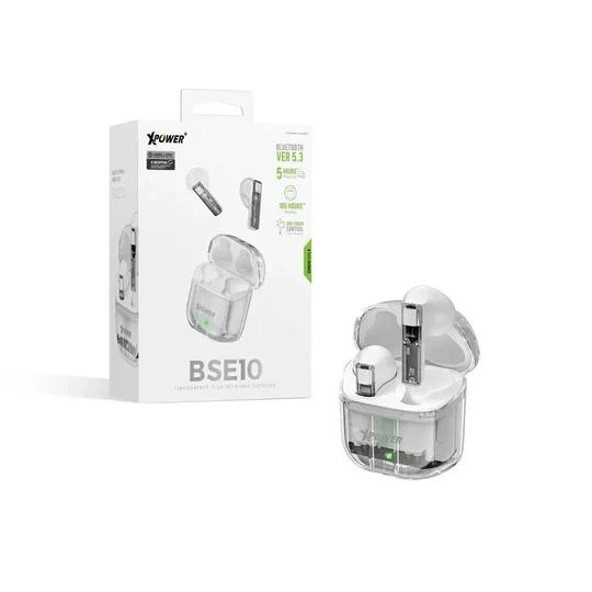 Xpower True Wireless Bluetooth 5.3 Earbuds - Transparent White