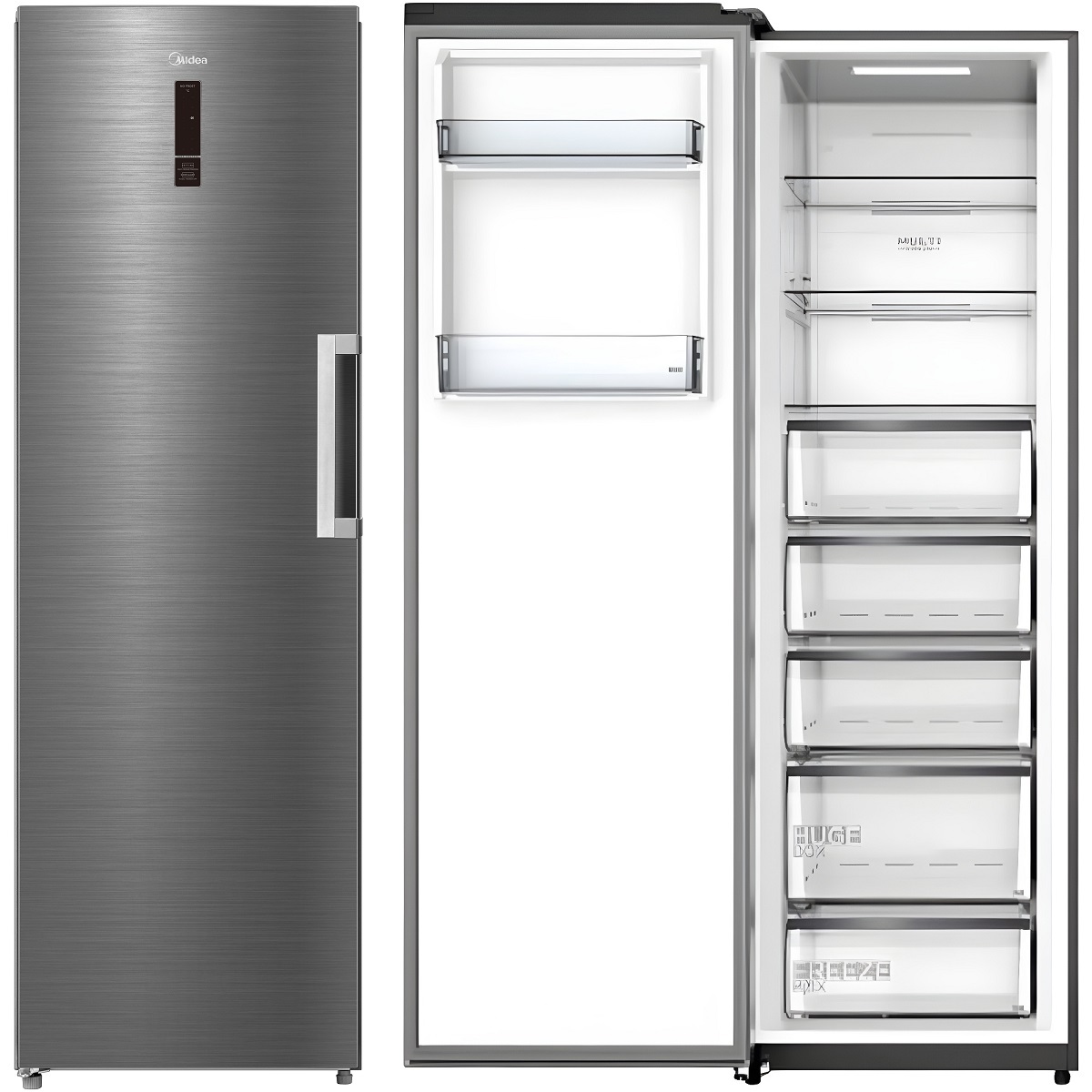 Midea Upright Freezer Refrigerator 385 Liters 13.6 CFT, Bru Steel - MDRU385FEE46AE