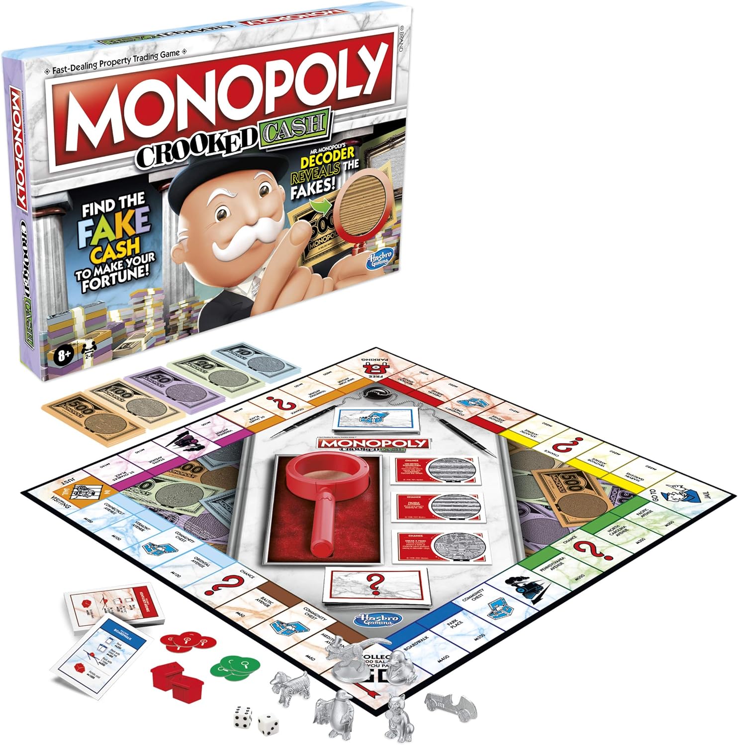 Hasbro Monopoly Crooked Cash, Includes Mr Decoder to Find Fakes - F2674