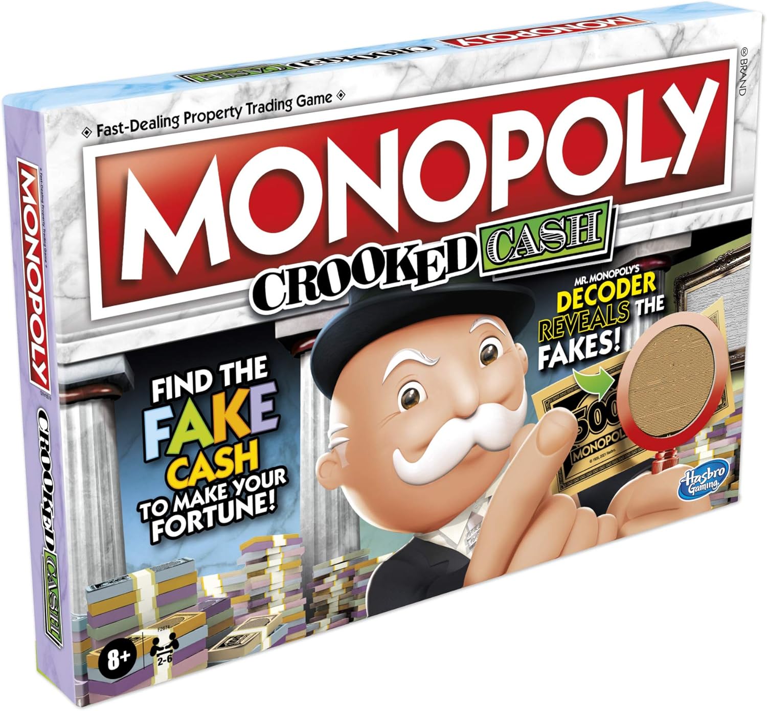 Hasbro Monopoly Crooked Cash, Includes Mr Decoder to Find Fakes - F2674