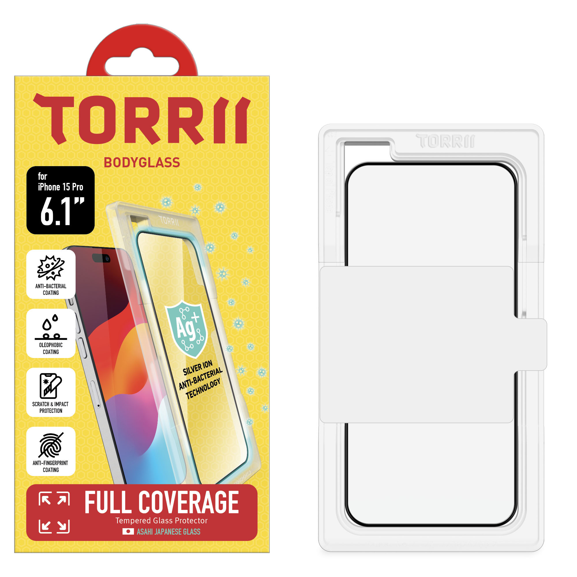 Torrii Bodyglass Screen Protector Anti-Bacterial Coating For Iphone 15 (6.1 Inch)/14 Pro &ndash;Full Coverage