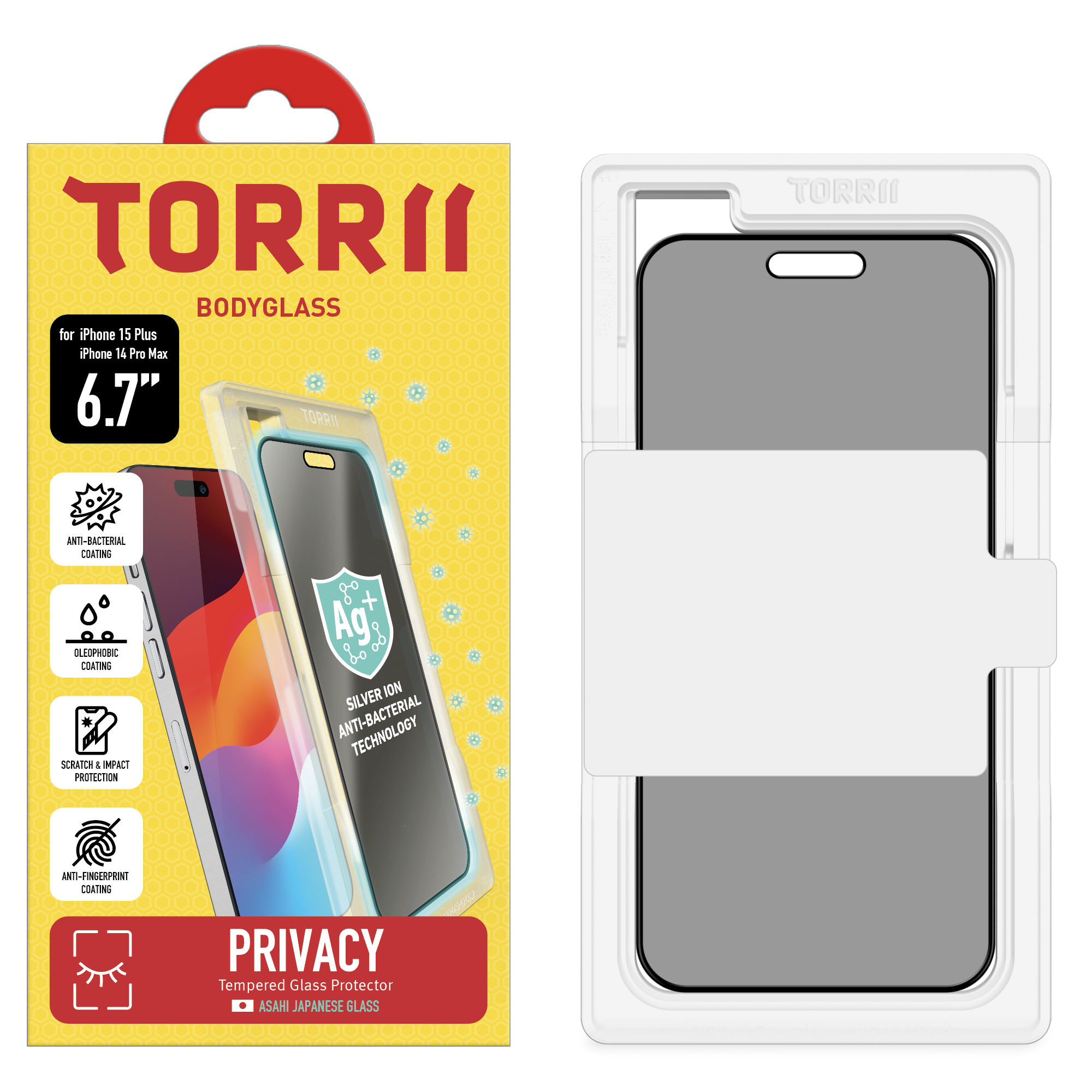Torrii Bodyglass Screen Protector Anti-Bacterial Coating For Iphone 15 Plus (6.7 Inch) 14 Pro Max &ndash; Privacy