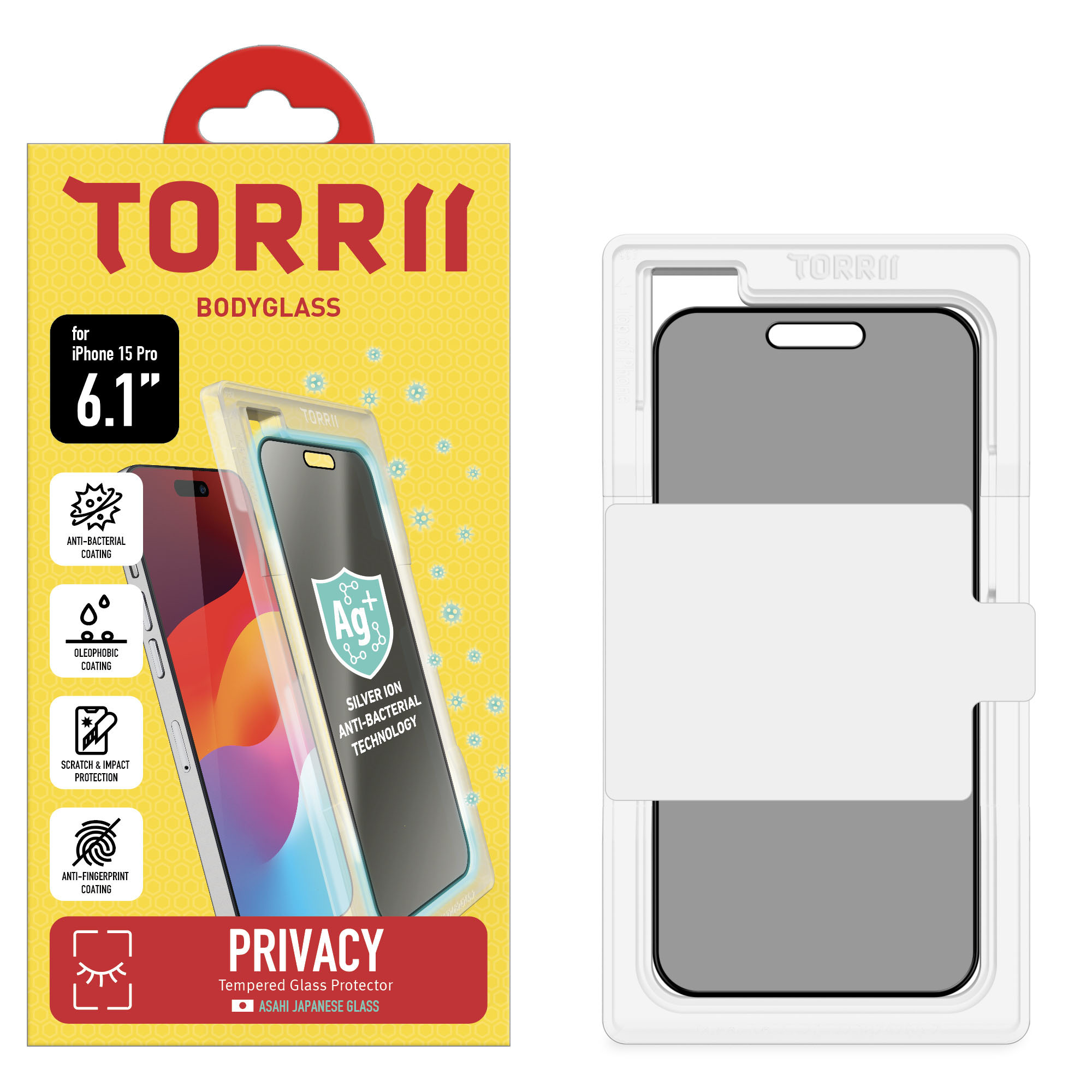 Torrii Bodyglass Screen Protector Anti-Bacterial Coating For iphone 15 Pro (6.1 Inch) &ndash; Privacy