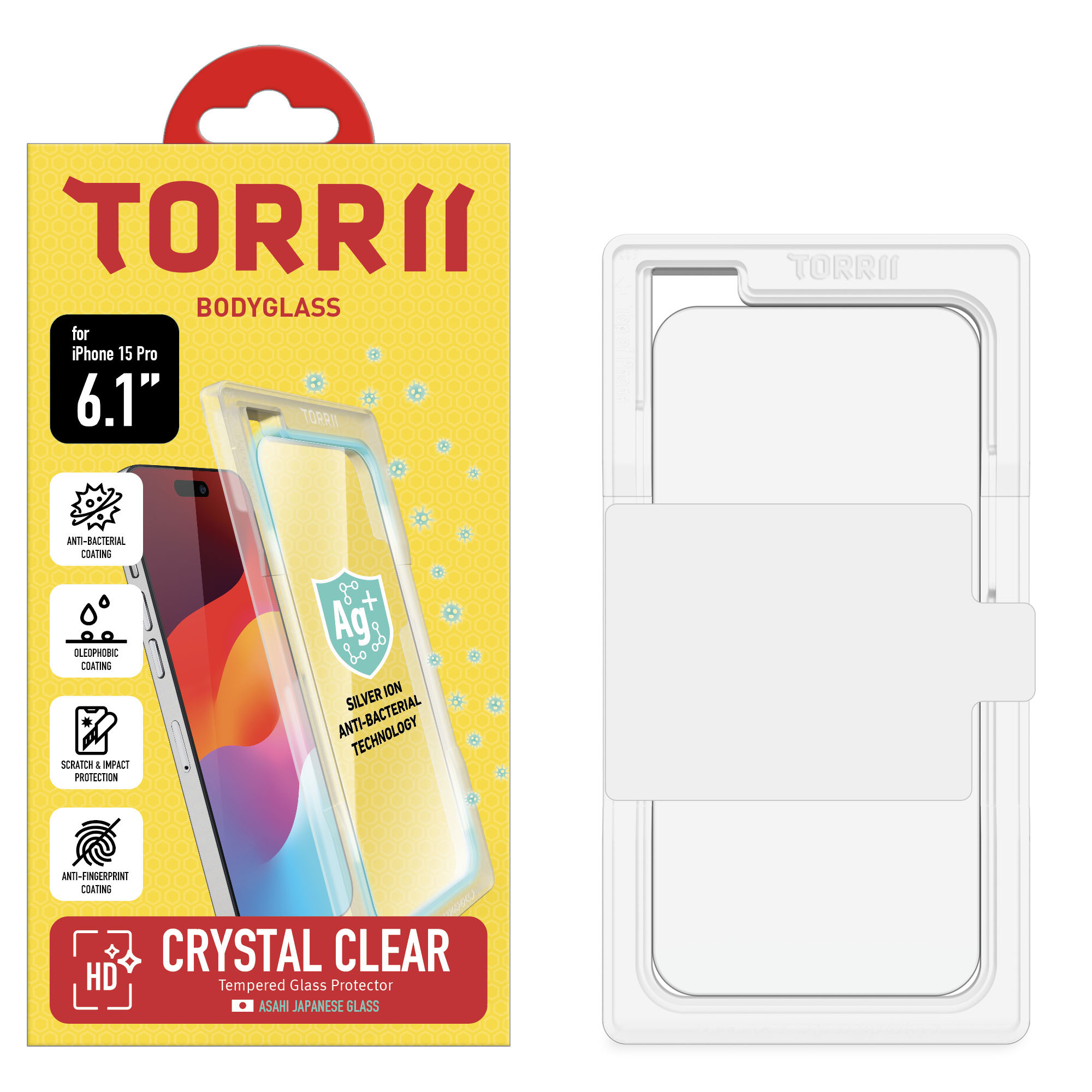 Torrii Bodyglass Screen Protector Anti-Bacterial Coating For iPhone 15 Pro (6.1 Inch) &ndash; Clear