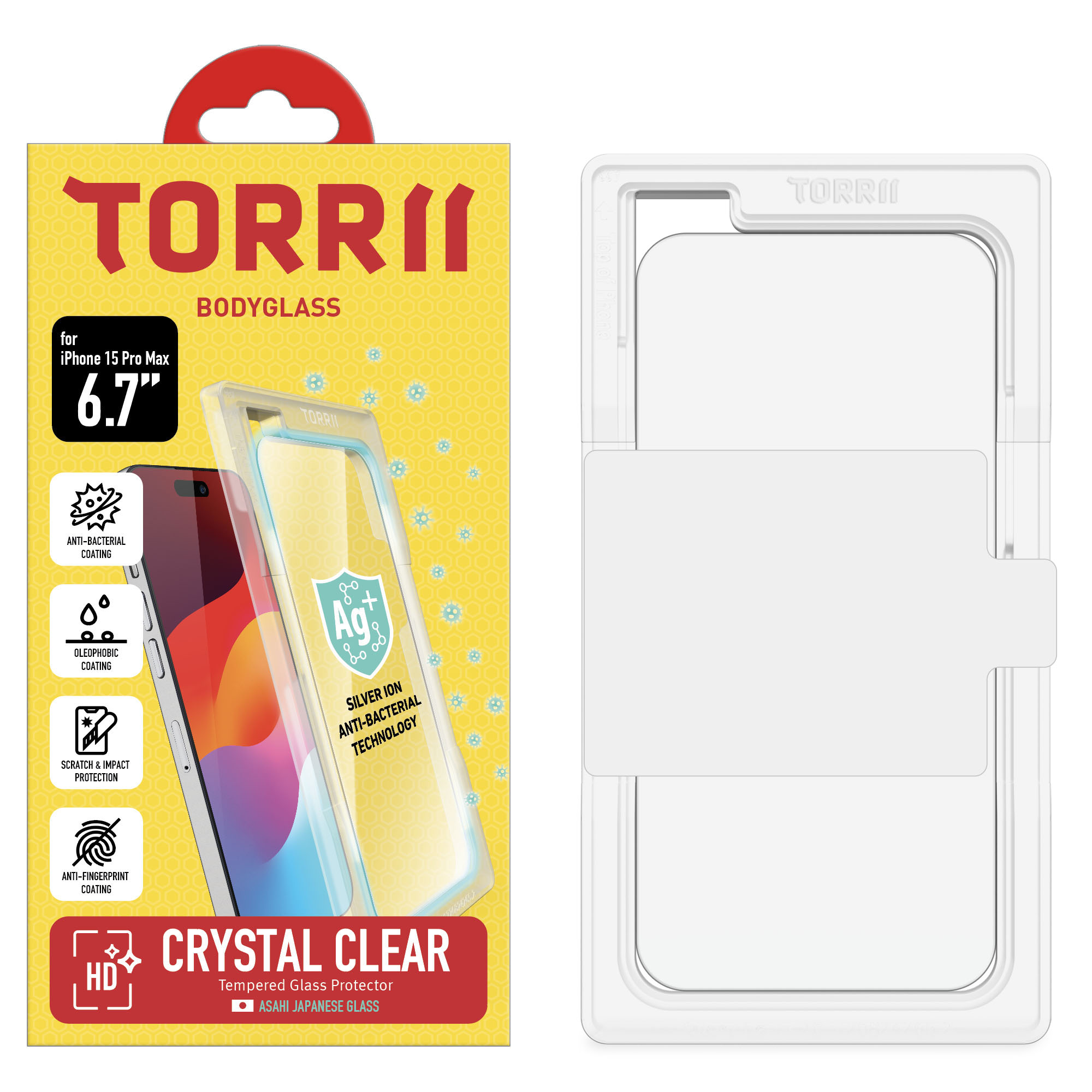 Torrii Bodyglass Screen Protector Anti-Bacterial Coating For iPhone 15 Pro Max (6.7 Inch ) &ndash; Clear