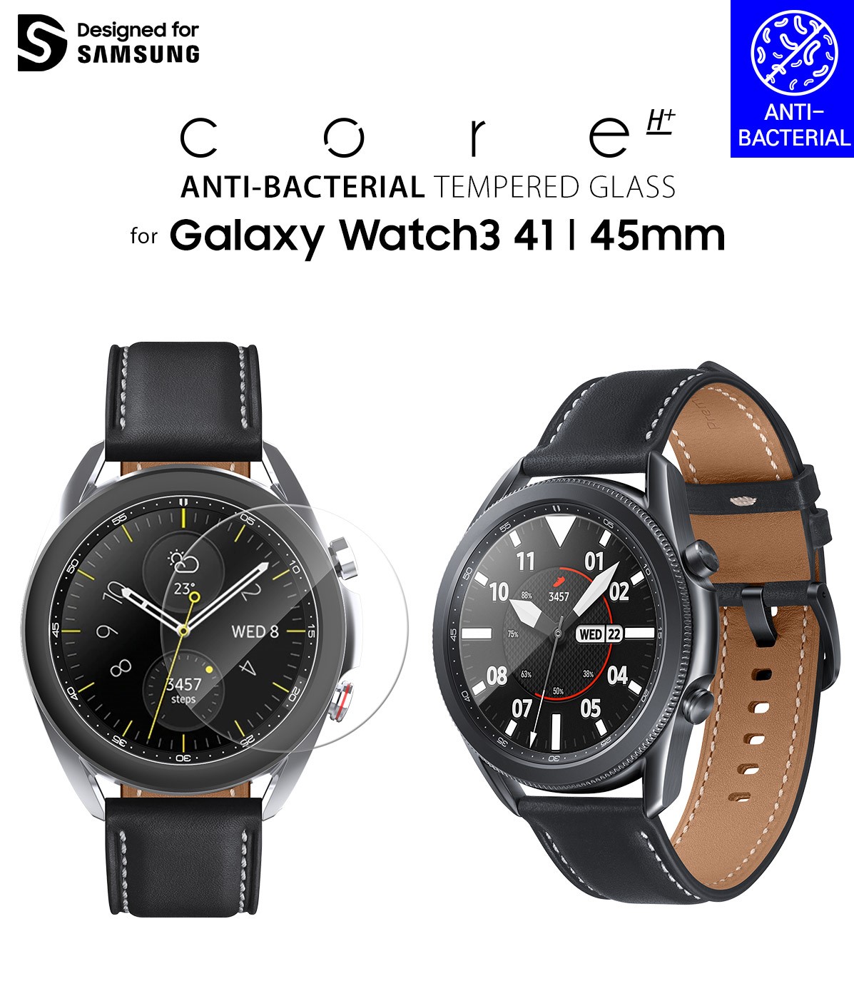 Araree Sub Core Anti-bacterial Tempered Glass for Samsung Galaxy Watch 3 - 41mm - Clear