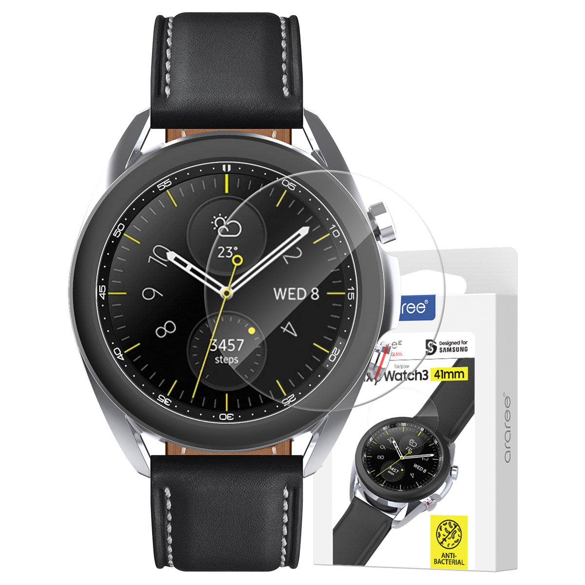 Araree Sub Core Anti-bacterial Tempered Glass for Samsung Galaxy Watch 3 - 41mm - Clear