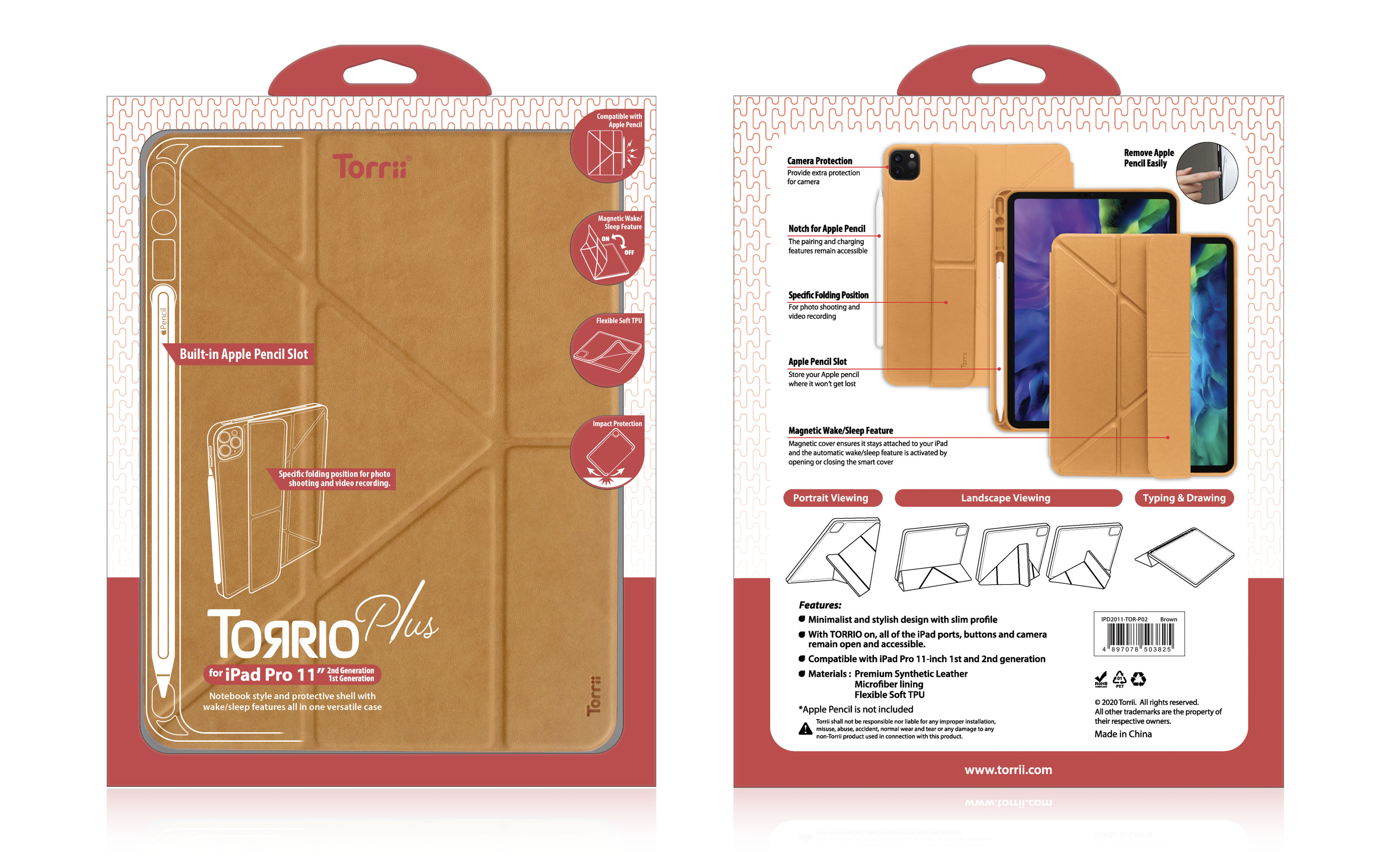 Torrii Torrio Plus Case for iPad Pro 11 (2020)- Brown