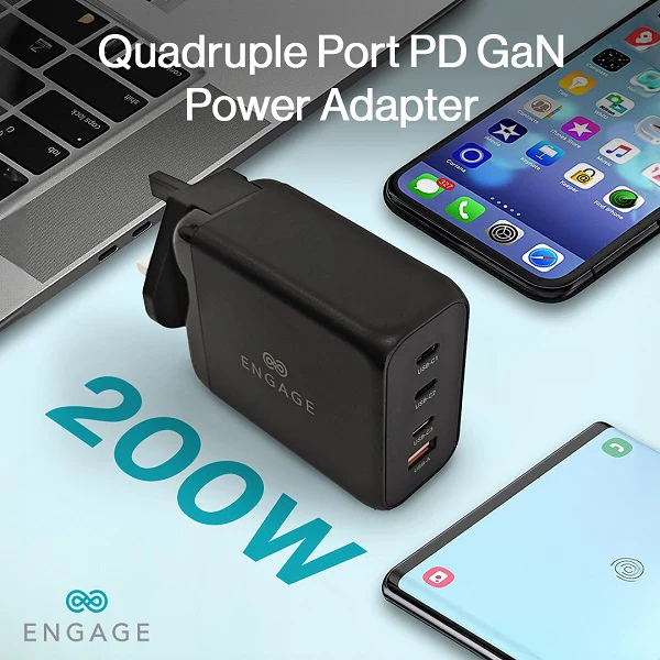 Engage 200W PD GaN Travel Charger - Black