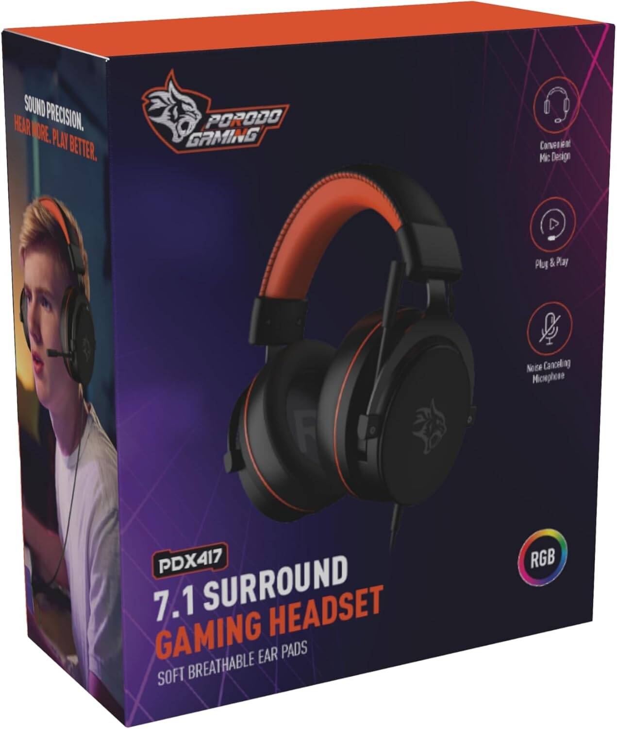 Porodo Gaming PC RGB ENC Gaming Headphones - Black