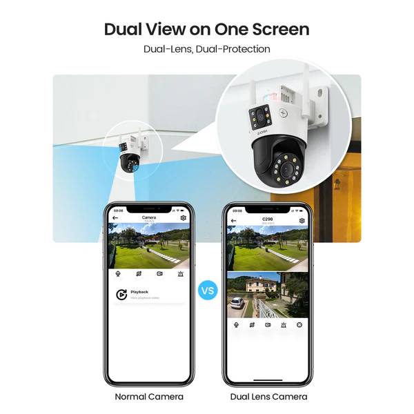 Zosi C298 2.4GHz WiFi PT Camera with Dual Lens + Up to 256GB Local Storage