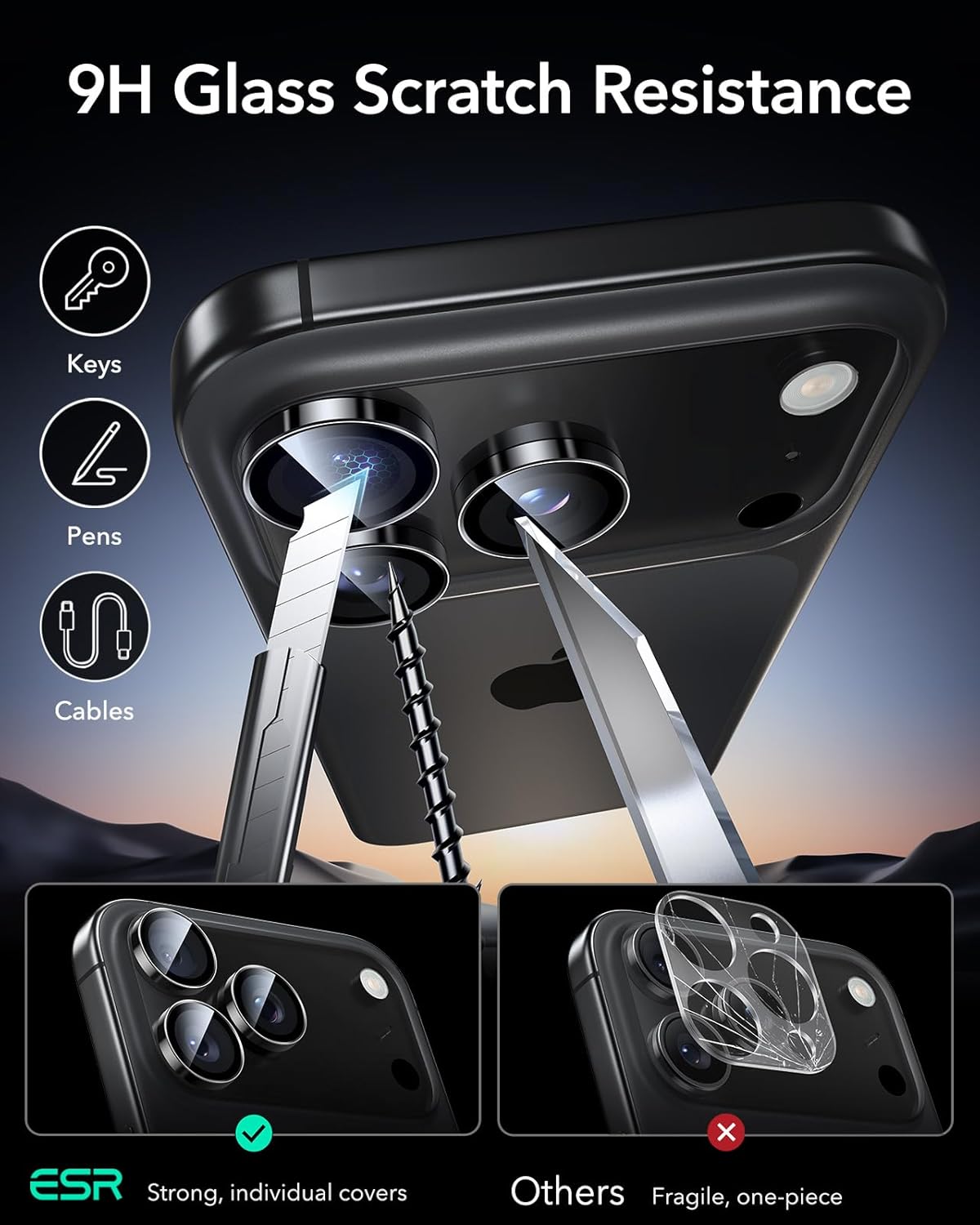 ESR iPhone 17/16/15/14 Pro/Pro Max Armorite Camera Lens Protector