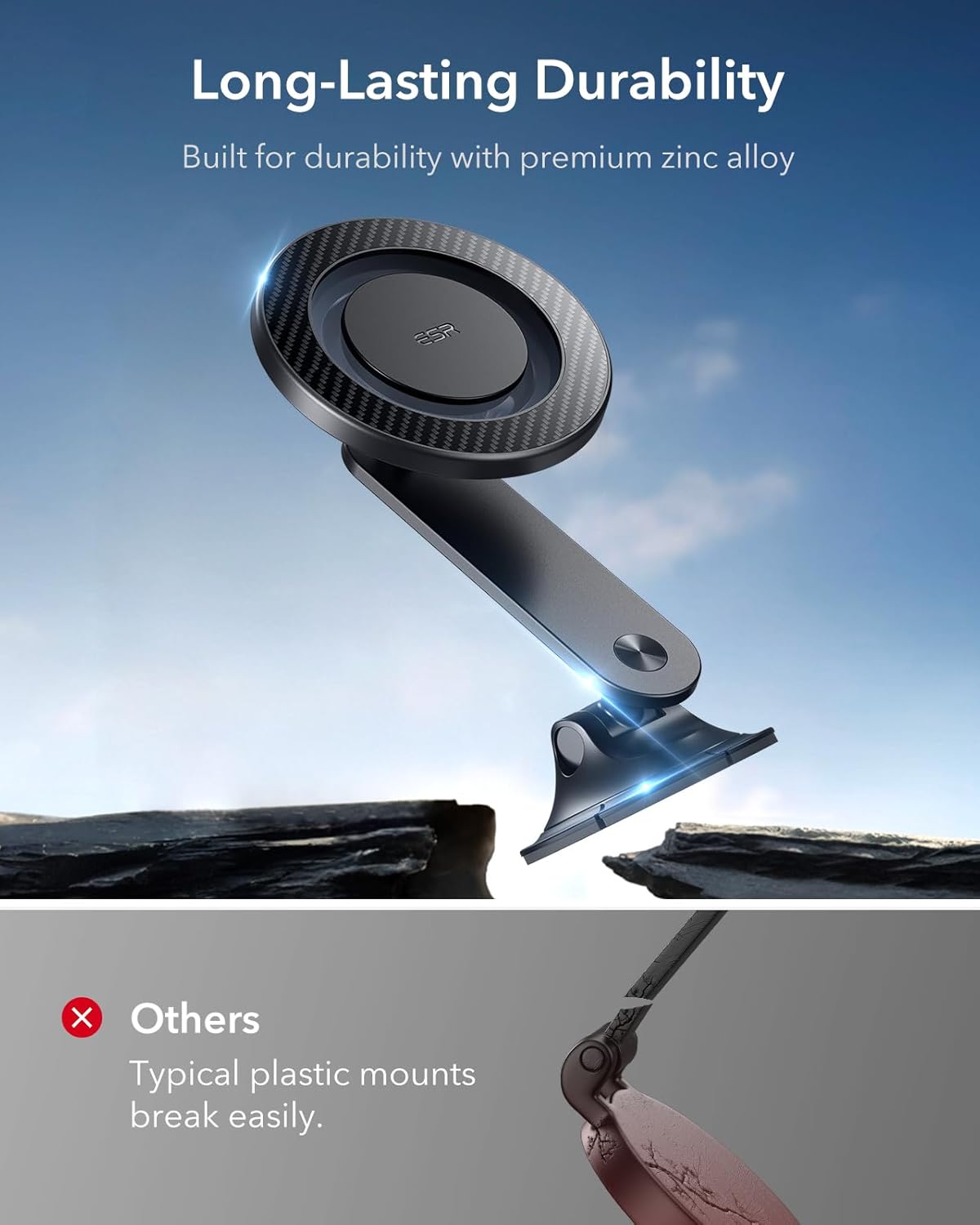 ESR mini Dashboard Phone Mount (Magsafe) Black Carbon Fiber with Magnetic Rings