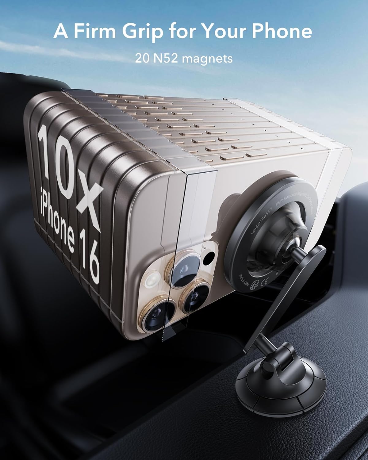 ESR mini Dashboard Phone Mount (Magsafe) Black Carbon Fiber with Magnetic Rings