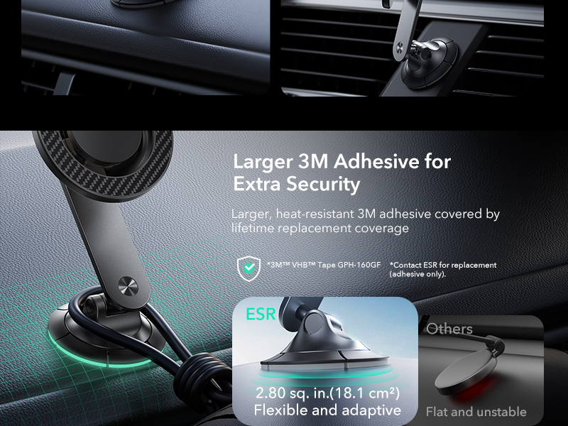 ESR mini Dashboard Phone Mount (Magsafe) Black Carbon Fiber with Magnetic Rings