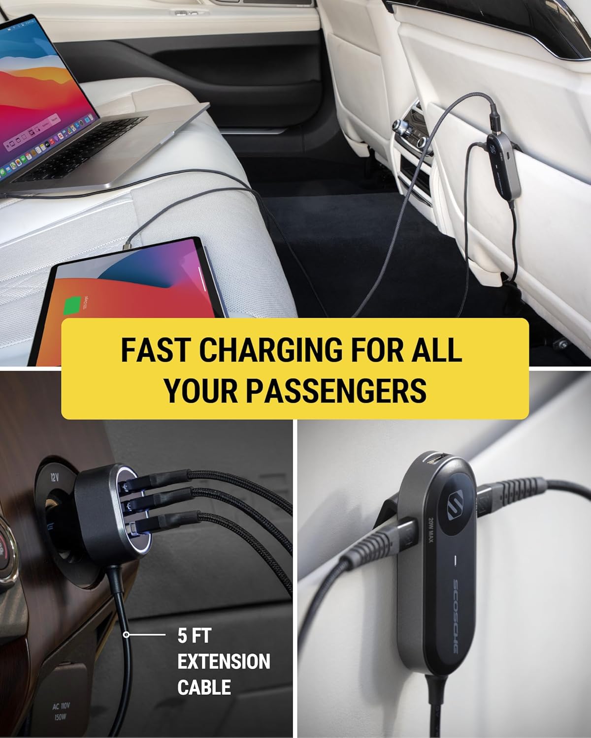 Scosche 6-Port 100W USB Car Charger &ndash; Fast Charging Adapter