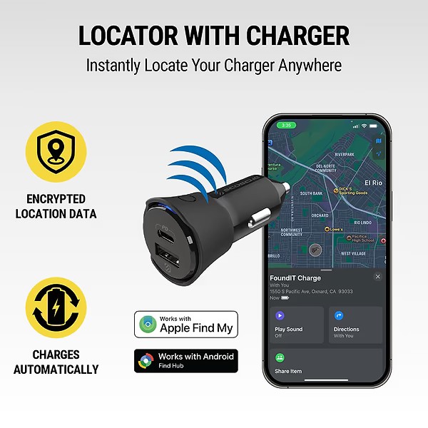 Scosche FoundIT&trade; Pro Finder - 32W USB-C&reg;/ USB-A&reg; Charger & Locator for Android & iOS